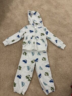 Carter's Gray Zip Hoodie with Blue and Green Car Prints